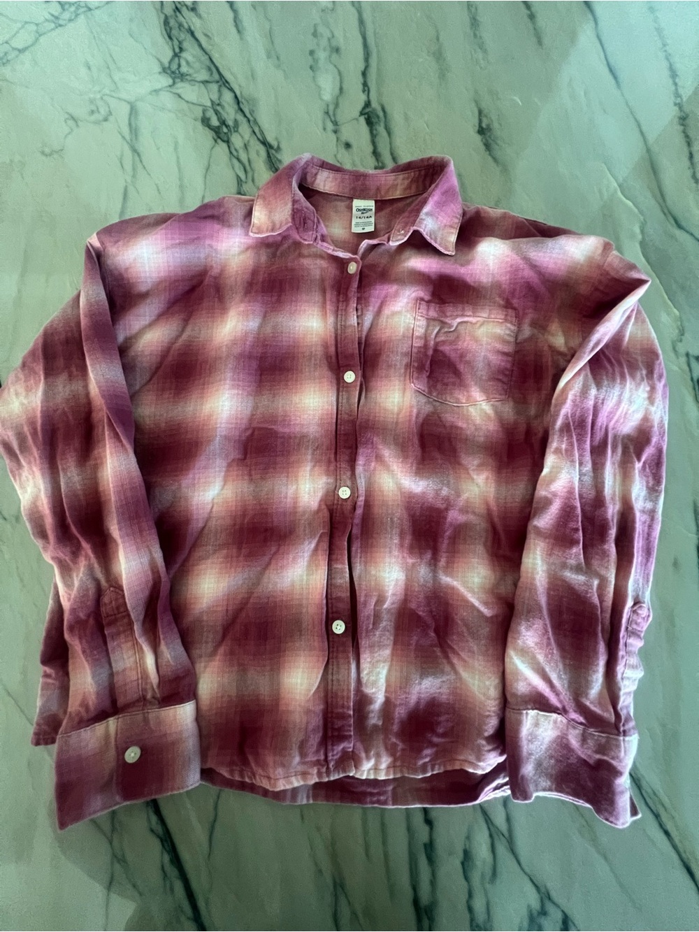 OshKosh Long-Sleeve Plaid Button-Down Shirt in Mauve and White